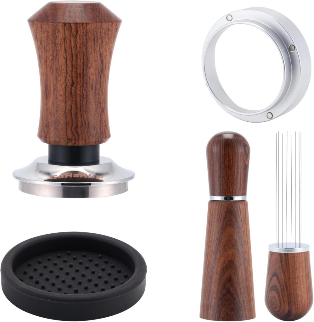 Espresso tamper and distribution set with wood handle coffee lover gift under 30 dollars