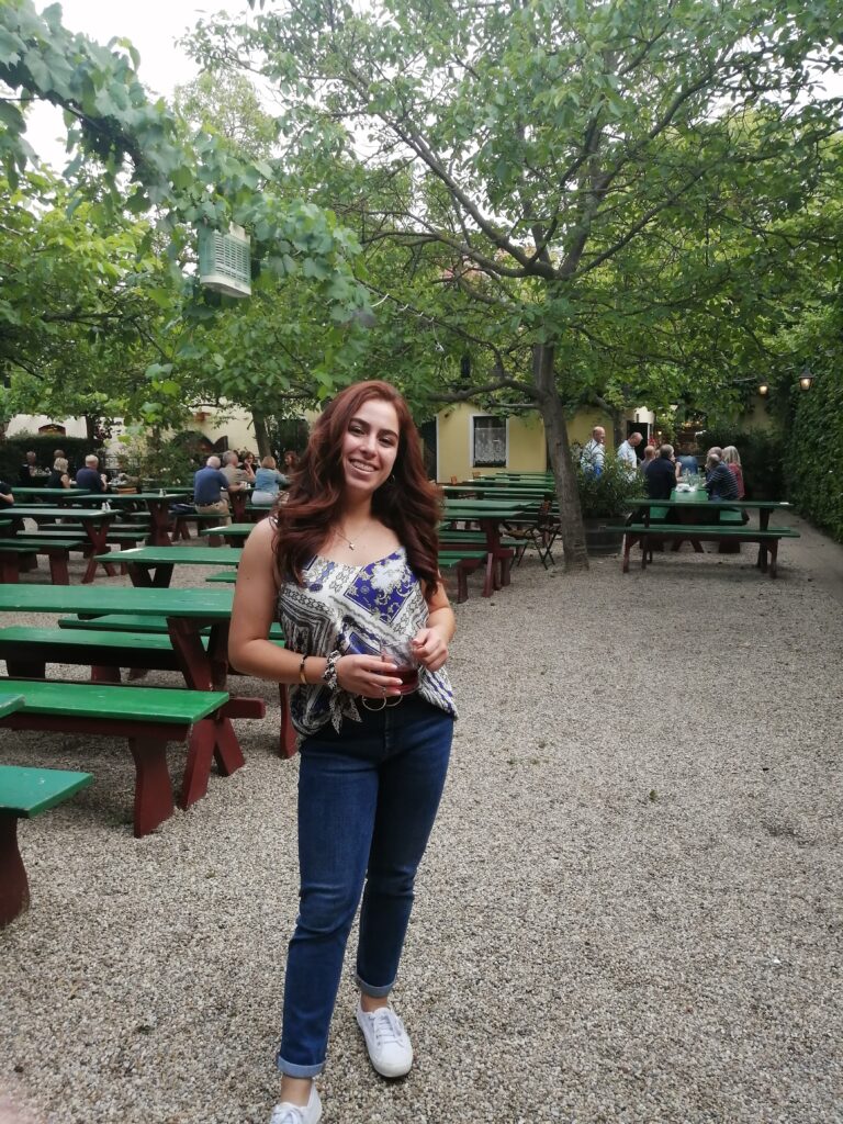 Traveler at a traditional heuriger in Vienna