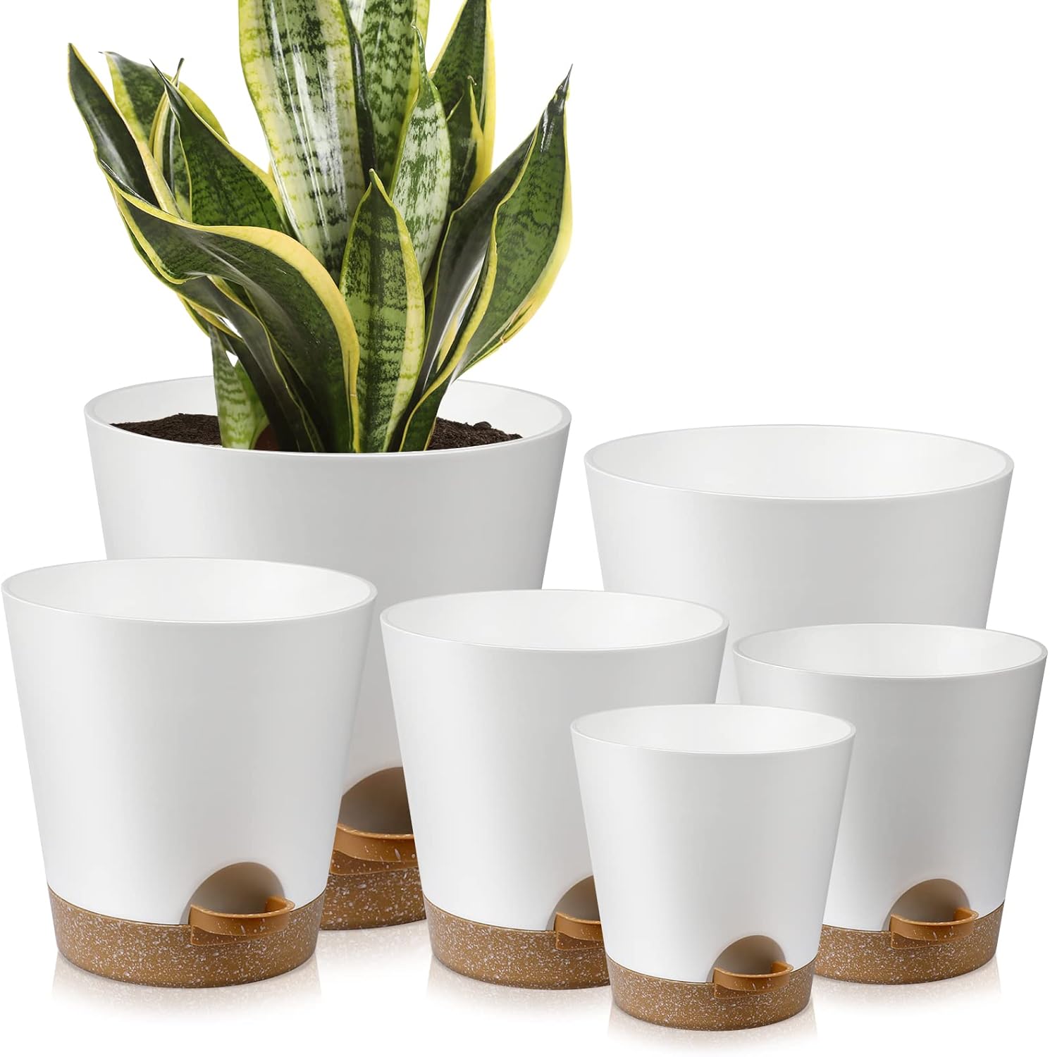 Aesthetic white self-watering planters for spring gardening.