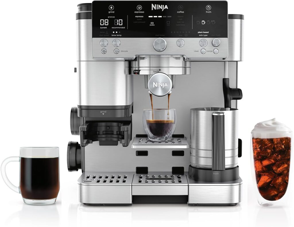 Ninja Luxe Cafe Premier automatic espresso machine that grinds doses and steams milk