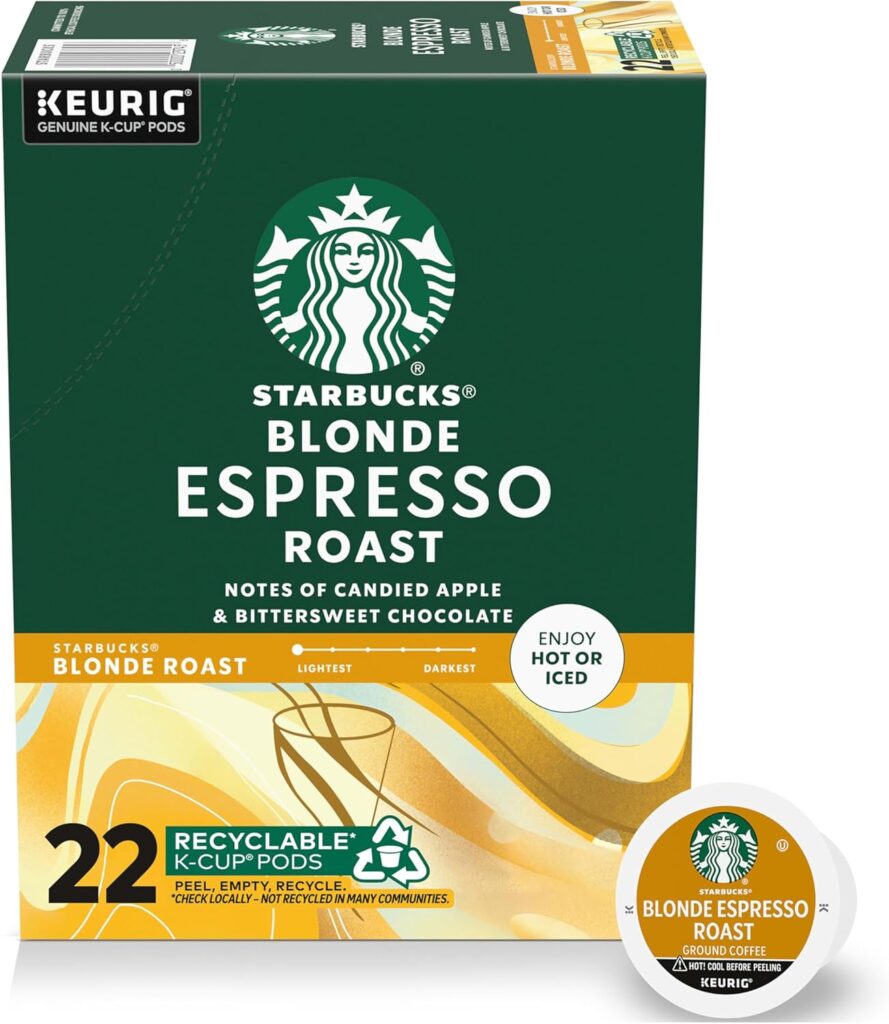 Starbucks Blonde Espresso K-Cup coffee pods 22-count for Keurig machines gift for coffee lovers