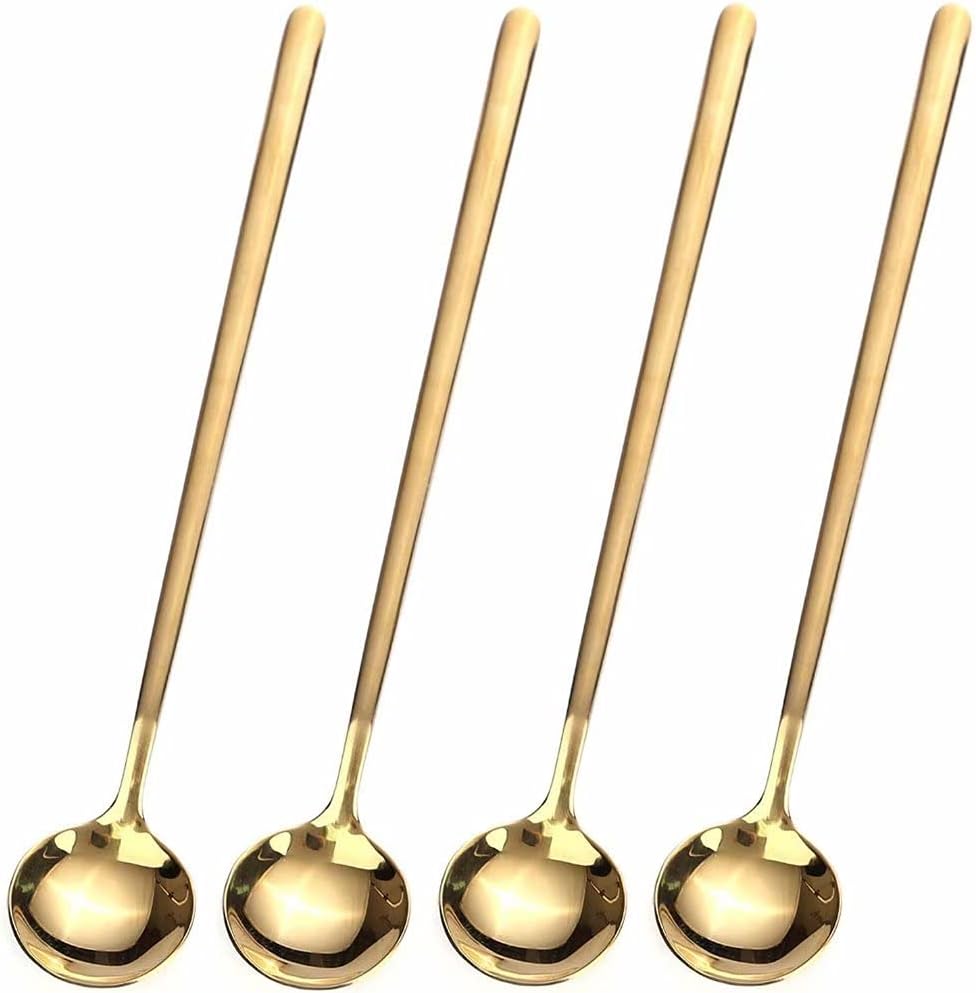 Gold long handle coffee stirring spoons set of 4 coffee bar accessories gift under 10 dollars